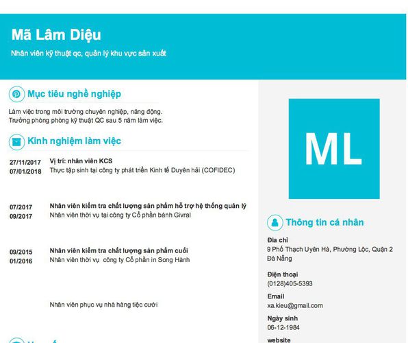 Gợi ý cách viết Mẫu CV tham khảo Nhân viên kỹ thuật qc, quản lý khu vực sản xuất