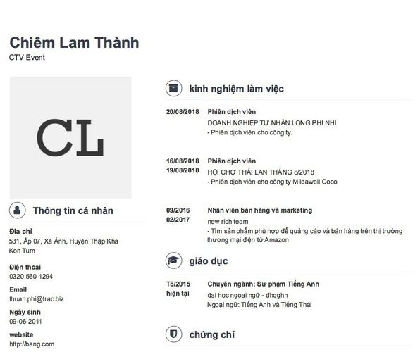 Mẫu CV CTV Event