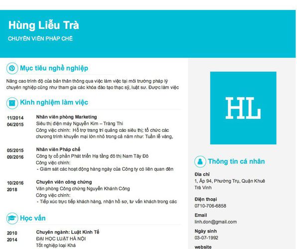 Mẫu CV CHUYÊN VIÊN PHÁP CHẾ