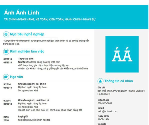 Mẫu CV TÀI CHÍNH-NGÂN HÀNG, KẾ TOÁN, KIỂM TOÁN, HÀNH CHÍNH- NHÂN SỰ