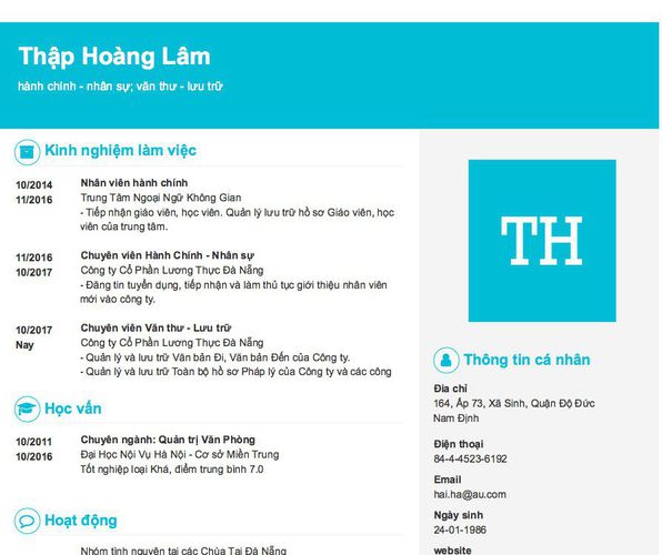 Mẫu CV hành chính - nhân sự; văn thư - lưu trữ