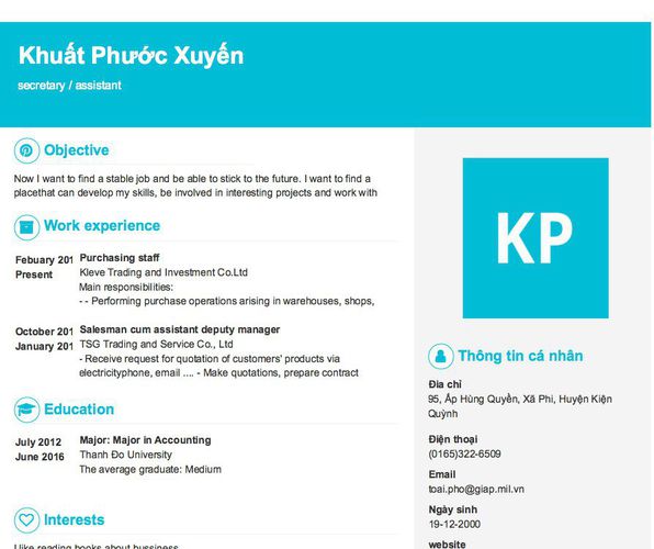 Mẫu CV secretary / assistant