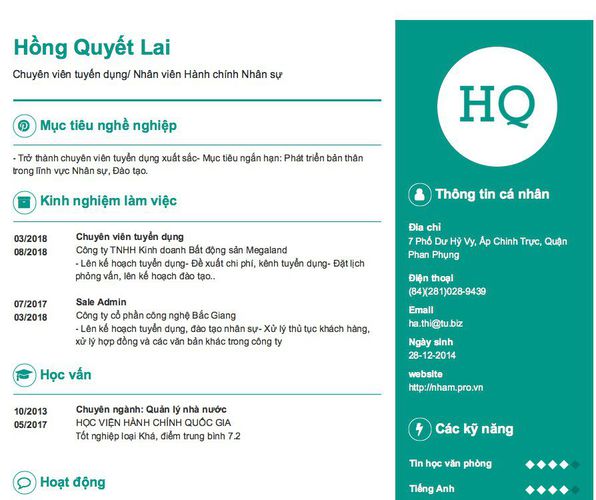 Gợi ý cách viết Mẫu CV tham khảo Chuyên viên tuyển dụng/ Nhân viên Hành chính Nhân sự
