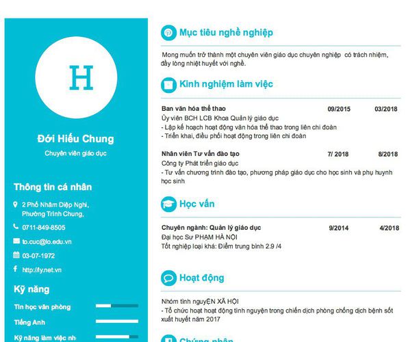 Mẫu CV Chuyên viên giáo dục
