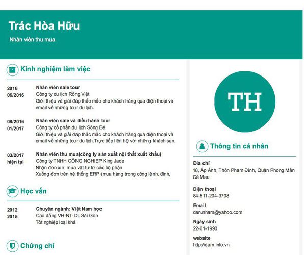 Mẫu CV  Nhân viên thu mua