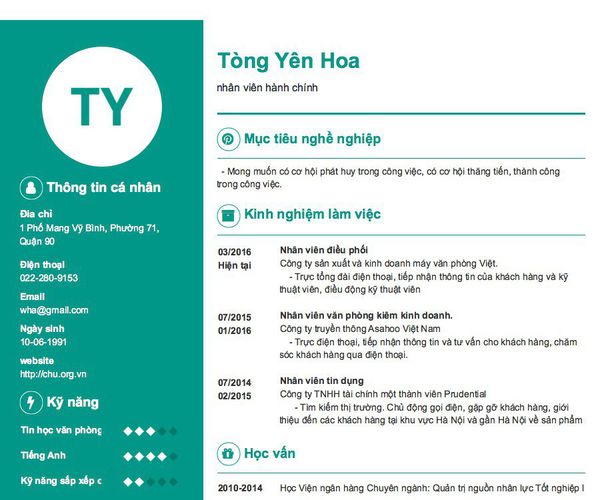 Mẫu CV nhân viên hành chính