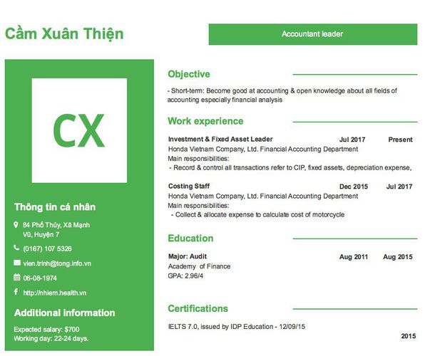 Mẫu CV Accountant leader