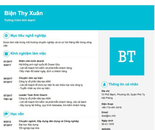 Gợi ý cách viết Mẫu CV tham khảo Trưởng nhóm kinh doanh