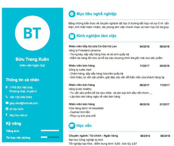 Mẫu CV Nhân viên Ngân Quỹ
