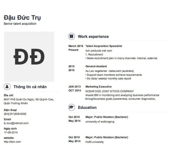 Mẫu CV Senior talent acquisition