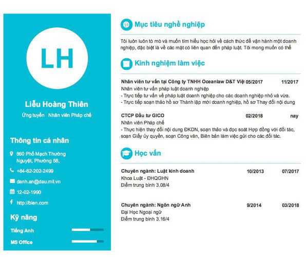 Mẫu CV Ứng tuyển   Nhân viên Pháp chế