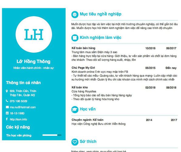 Mẫu CV Nhân viên hành chính - nhân sự