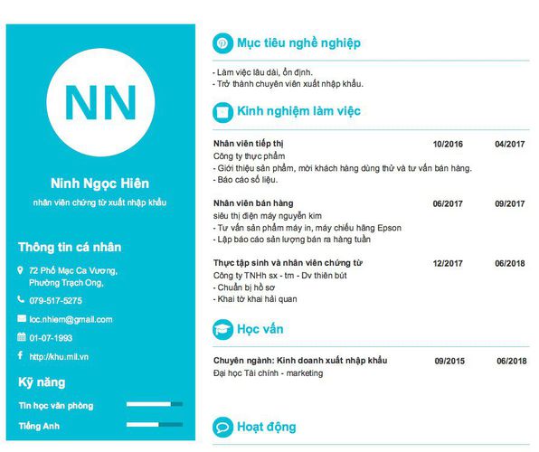 Mẫu CV nhân viên chứng từ xuất nhập khẩu