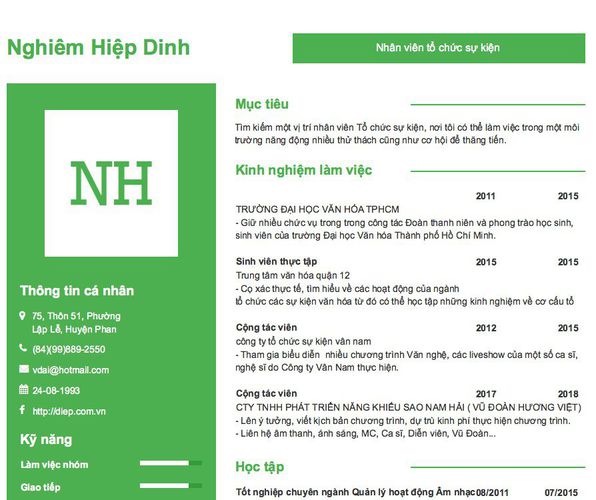 Mẫu CV Nhân viên tổ chức sự kiện