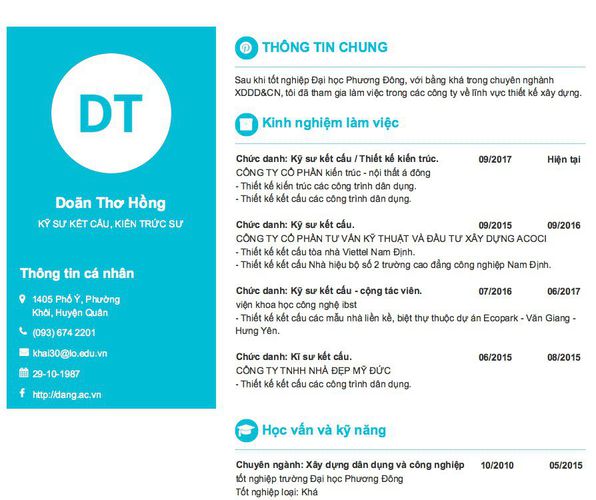 Mẫu CV KỸ SƯ KẾT CẤU, KIẾN TRỨC SƯ