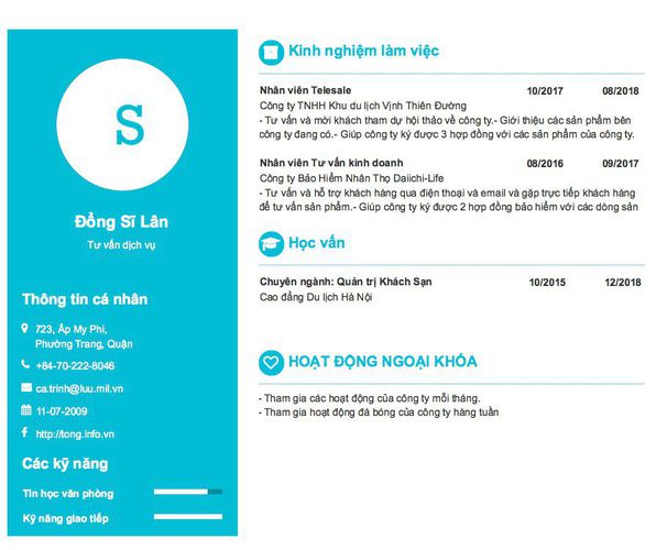 Mẫu CV Tư vấn dịch vụ