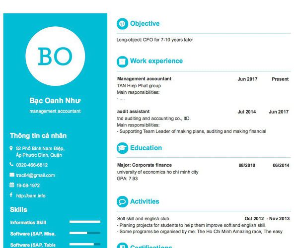 Mẫu CV management accountant