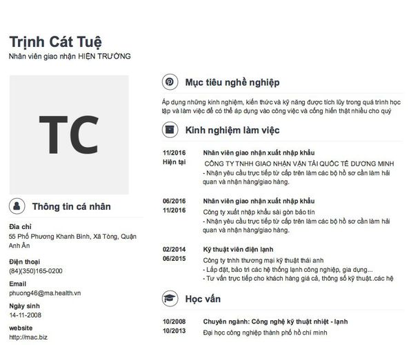 Gợi ý cách viết Mẫu CV tham khảo Nhân viên giao nhận HIỆN TRƯỜNG