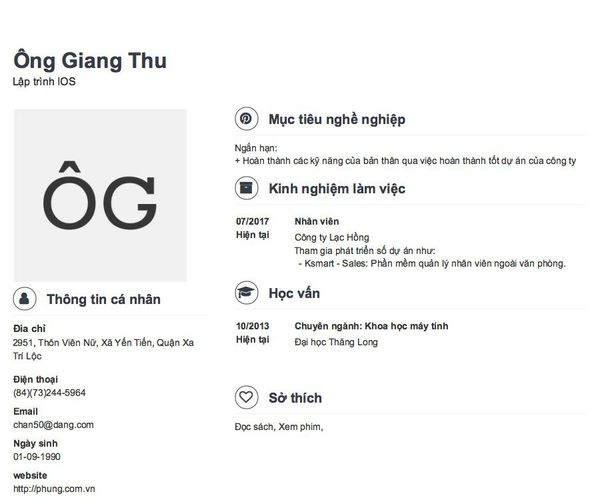 Mẫu CV Lập trình IOS