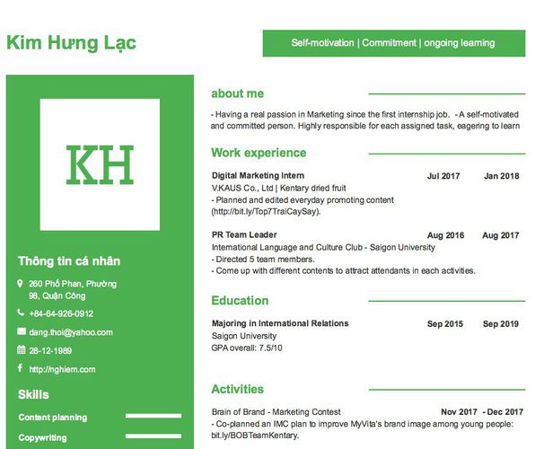 Mẫu CV Self-motivation | Commitment | ongoing learning