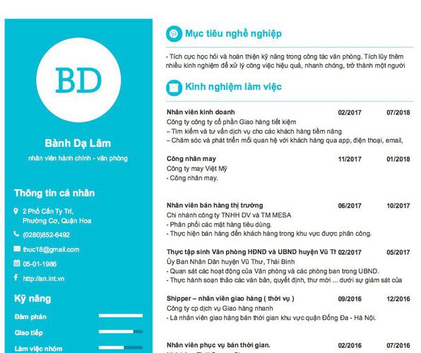 Mẫu CV nhân viên hành chính - văn phòng
