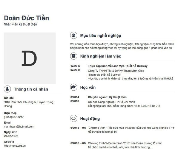 Mẫu CV Nhân viên kỷ thuật điện