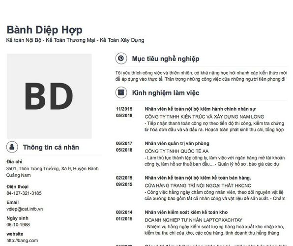 Gợi ý cách viết Mẫu CV tham khảo Kế toán Nội Bộ - Kế Toán Thương Mại - Kế Toán Xây Dựng