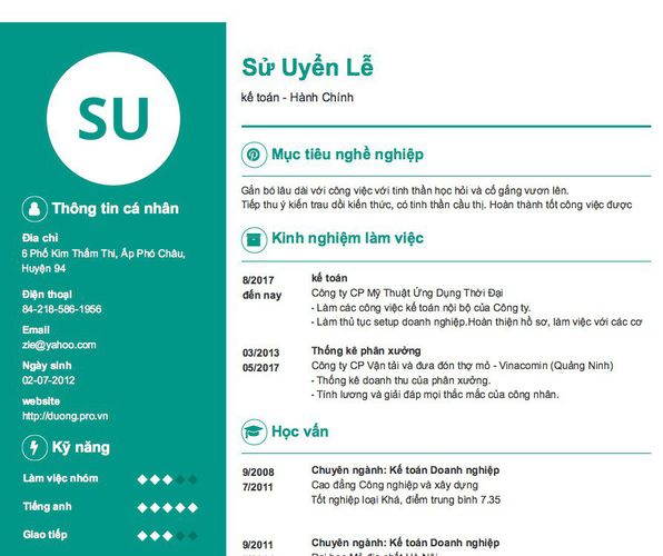 Mẫu CV kế toán - Hành Chính