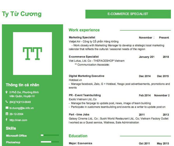 Mẫu CV E-COMMERCE SPECIALIST