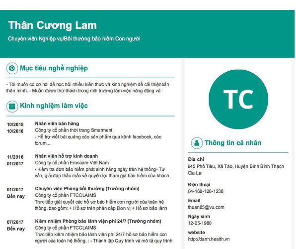 Gợi ý cách viết Mẫu CV tham khảo Chuyên viên Nghiệp vụ/Bồi thường bảo hiểm Con người