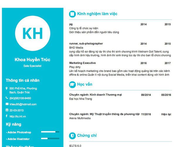 Mẫu CV Sale Specialist
