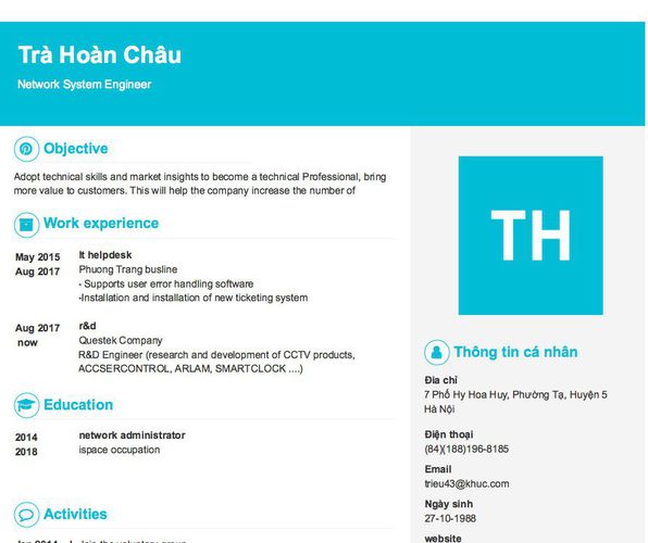 Mẫu CV Network System Engineer