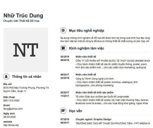 Mẫu CV Chuyên viên Thiết Kế Đồ Họa