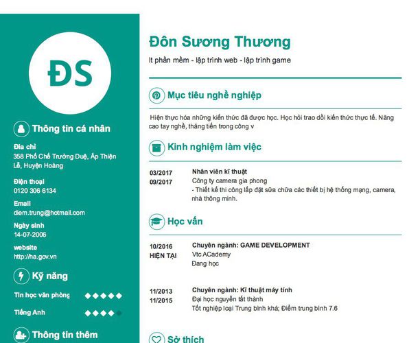 Mẫu CV It phần mềm - lập trình web - lập trình game