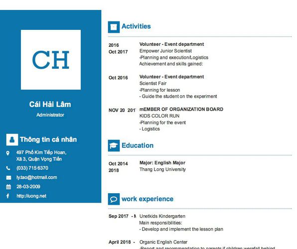 Mẫu CV Administrator