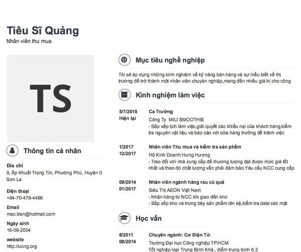 Mẫu CV Nhân viên thu mua