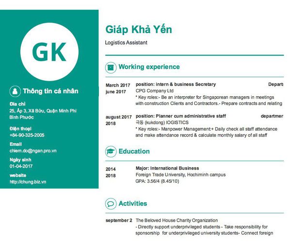 Mẫu CV Logistics Assistant