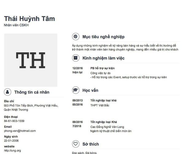 Mẫu CV Nhân viên CSKH