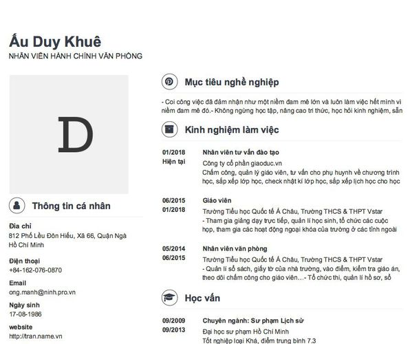 Mẫu CV NHÂN VIÊN HÀNH CHÍNH VĂN PHÒNG