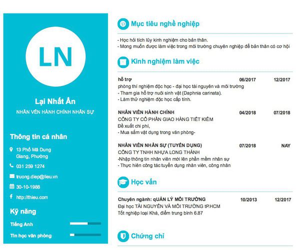 Mẫu CV NHÂN VÊN HÀNH CHÍNH NHÂN SỰ