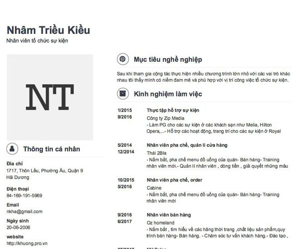 Mẫu CV Nhân viên tổ chức sự kiện