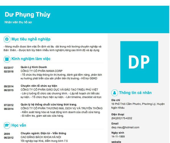 Mẫu CV Nhân viên thu hồ sơ