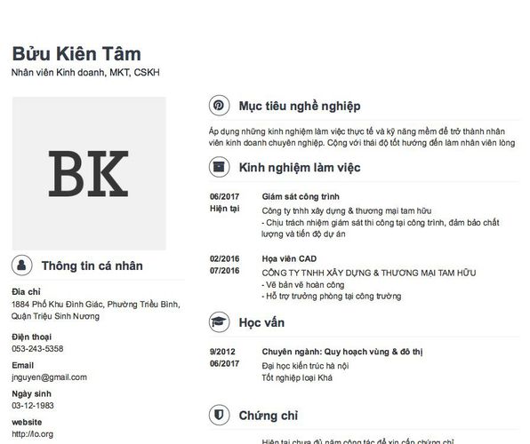 Mẫu CV Nhân viên Kinh doanh, MKT, CSKH