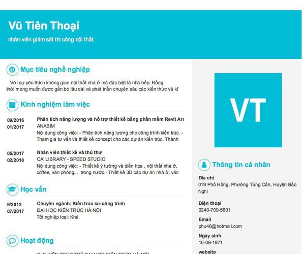 Mẫu CV nhân viên giám sát thi công nội thất