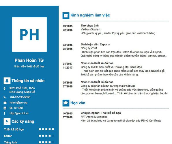 Mẫu CV Nhân viên thiết kế đồ họa