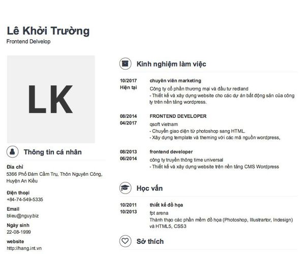 Mẫu CV Frontend Delvelop