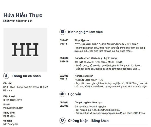 Mẫu CV Nhân viên hóa phân tích