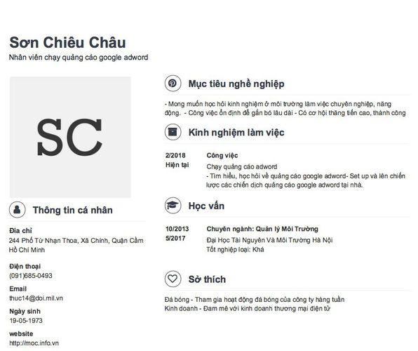 Mẫu CV Nhân viên chạy quảng cáo google adword