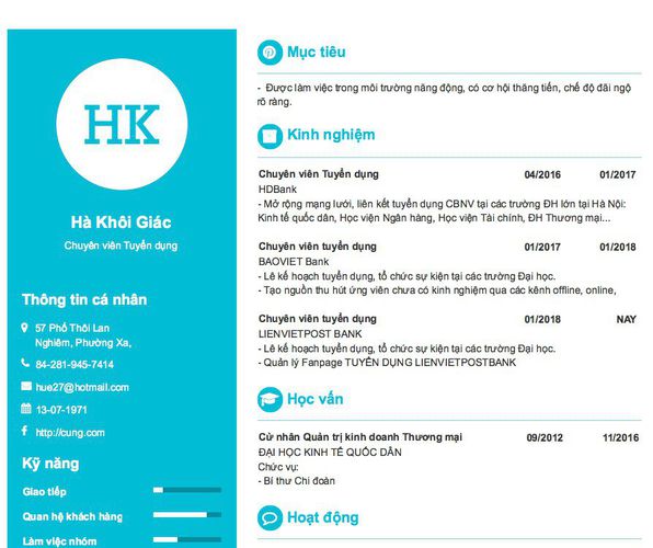 Gợi ý cách viết Mẫu CV tham khảo Chuyên viên Tuyển dụng