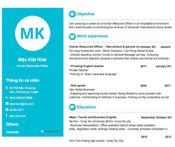 Mẫu CV Human Resources Officer